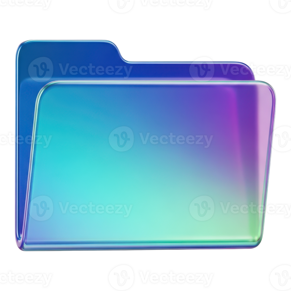 A shiny, iridescent folder icon with a gradient isolated on transparent background png