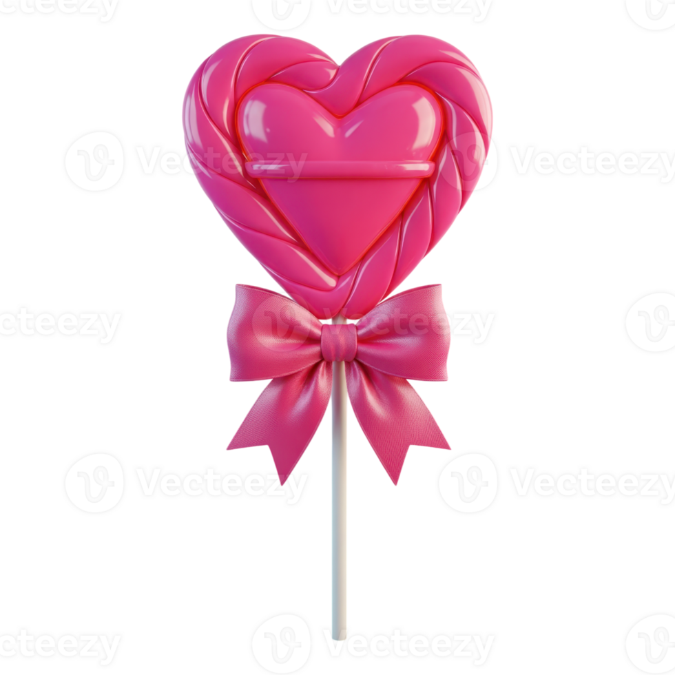 A pink heartshaped lollipop with a bow isolated on white isolated on transparent background png