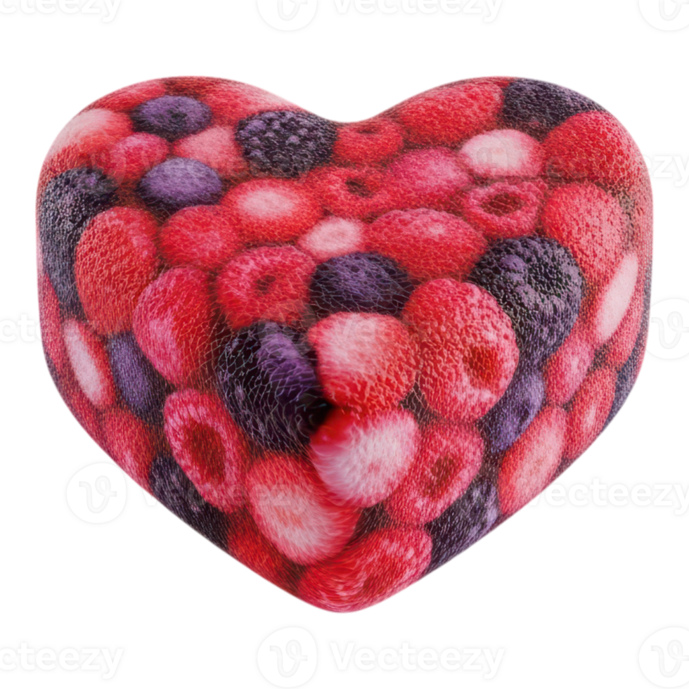 A heartshaped dessert covered in colorful mixed berries isolated on transparent background png