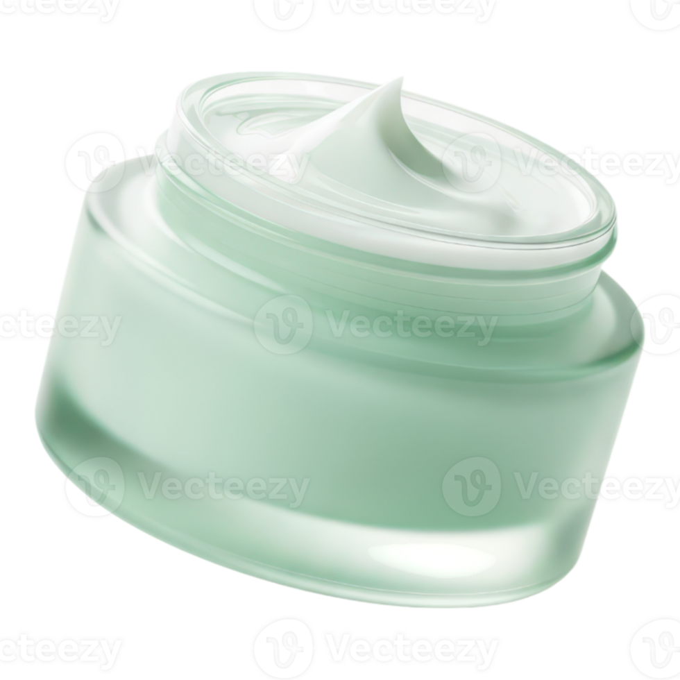 A jar of green skincare cream with a swirl isolated on transparent background png