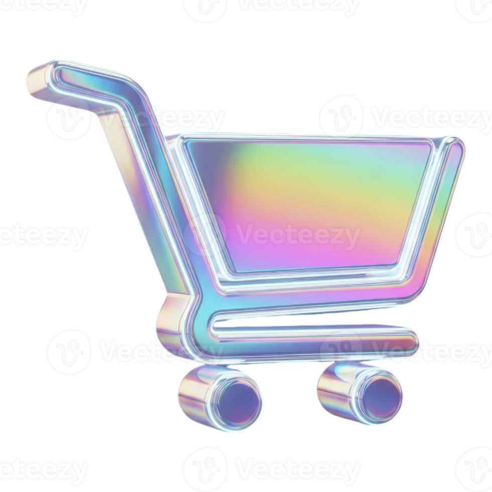 Holographic shopping cart isolated on transparent background png