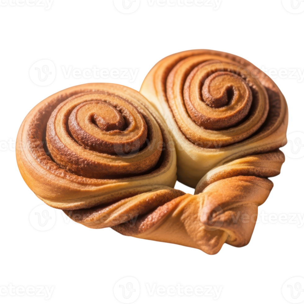 A delicious cinnamon roll pastry shaped like a heart isolated on transparent background png