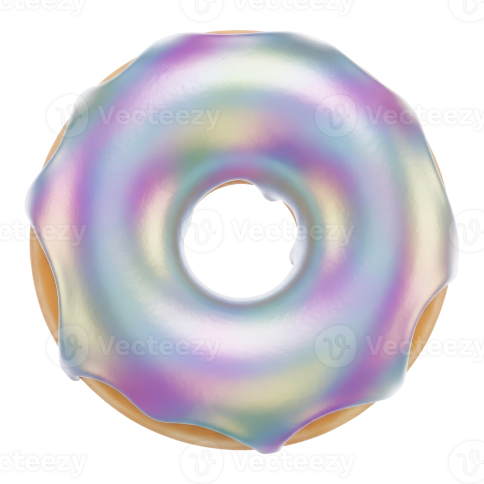 A round donut with iridescent pastel icing, isolated on white isolated on transparent background png