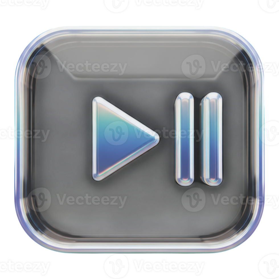 Iridescent play and pause media button isolated on white isolated on transparent background png