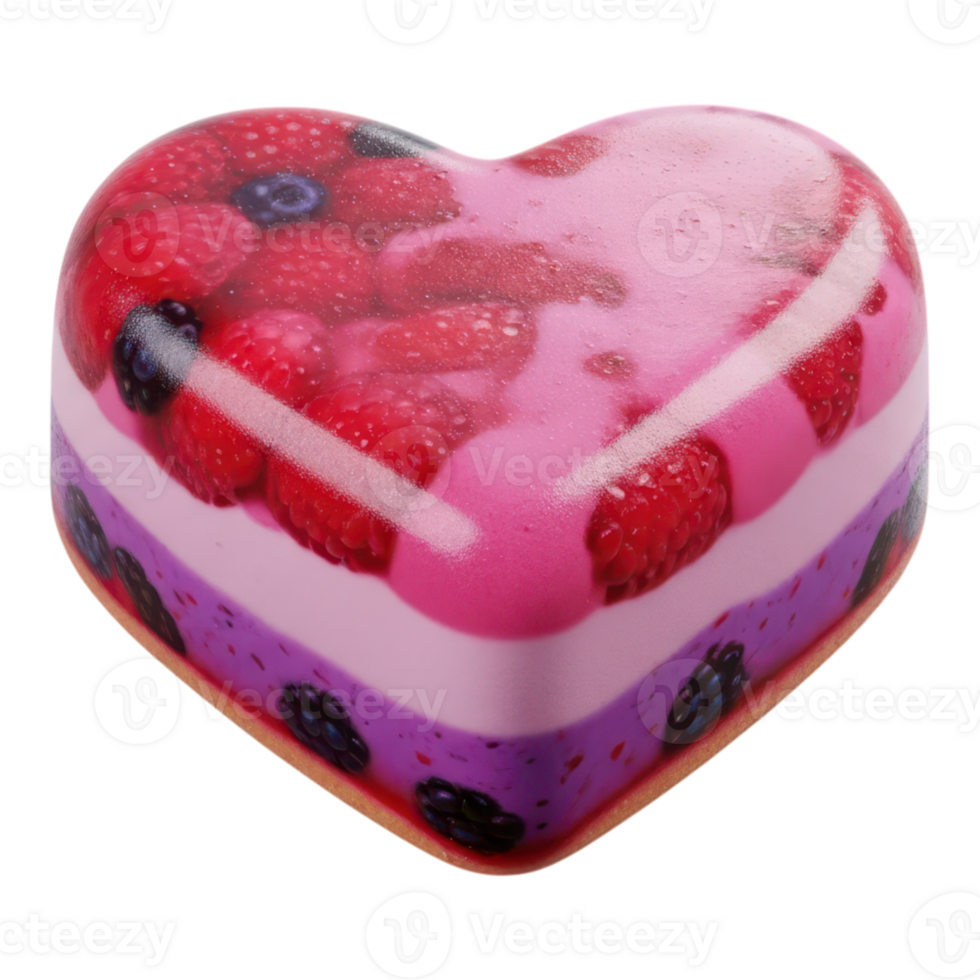 A heartshaped cake with berries and pink frosting isolated on transparent background png