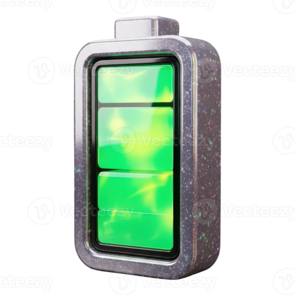 Full battery icon with green charge indicator isolated on white isolated on transparent background png