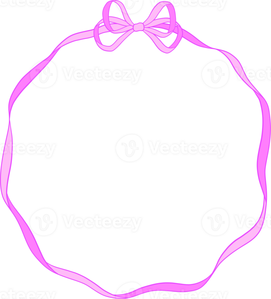 Pink Bow, Ribbon Circle Frame Coquette png