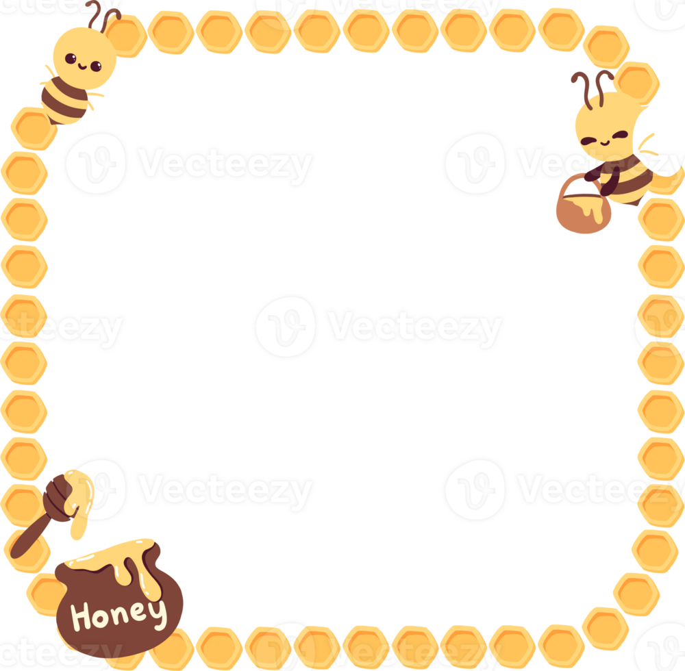 Bear, Honey Bee Square curve Frame Border png