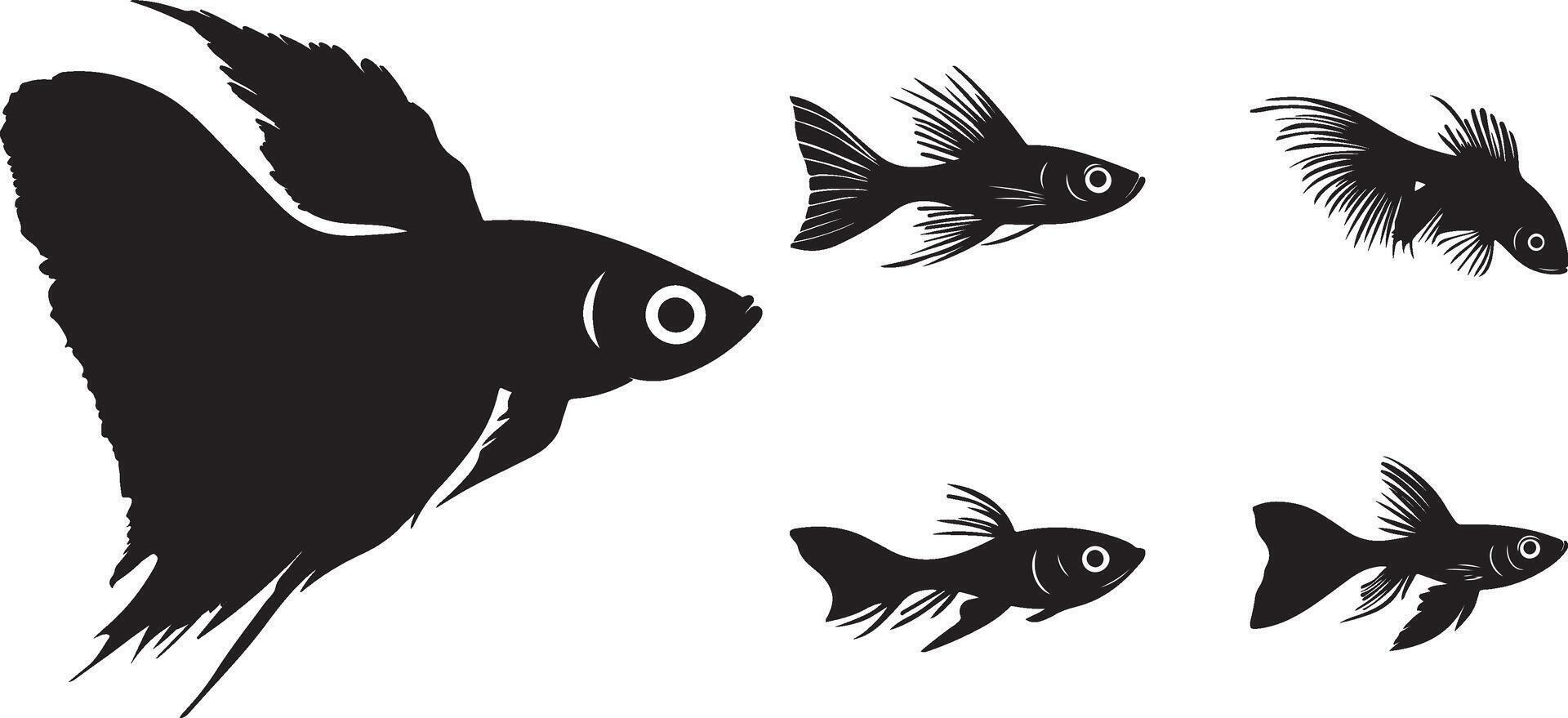 Elegant Black Silhouettes of Various Fish Species vector