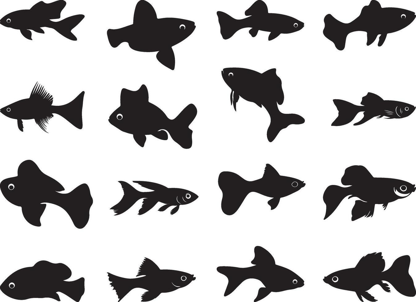 Black and White Color Fish Silhouettes vector