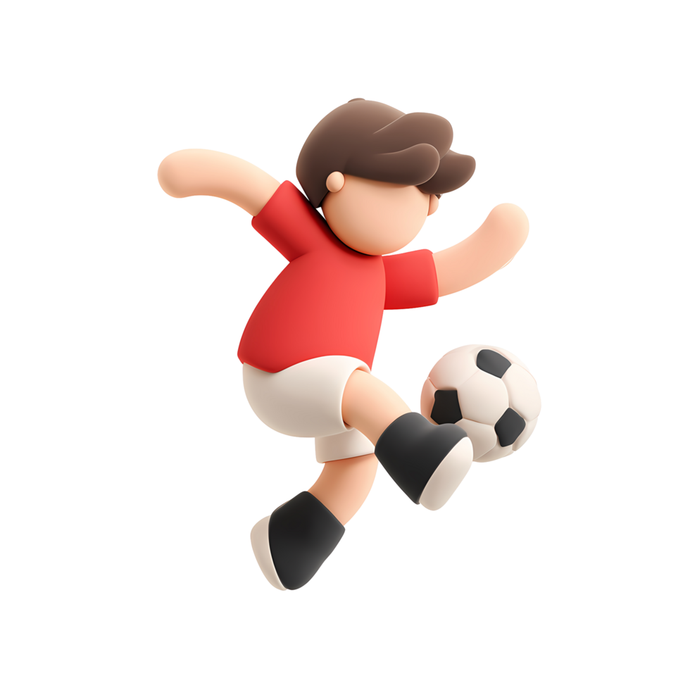 Cartoon Soccer Player Kicking Ball 3D Render on Transparent Background png
