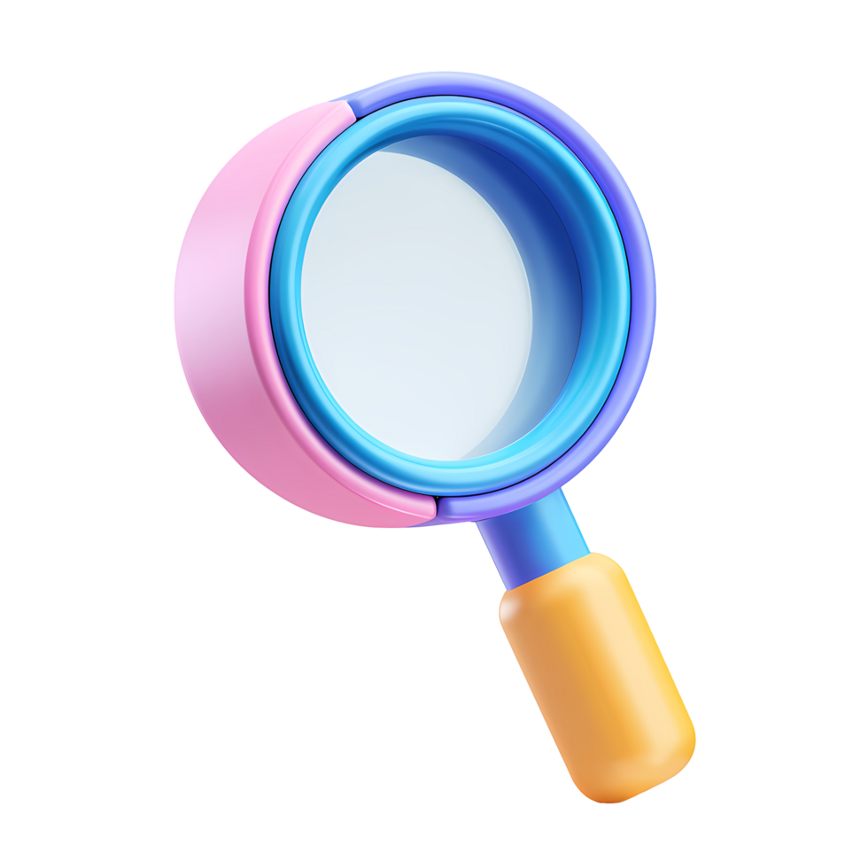 Cute Pink and Blue Magnifying Glass 3D Render on Transparent Background png