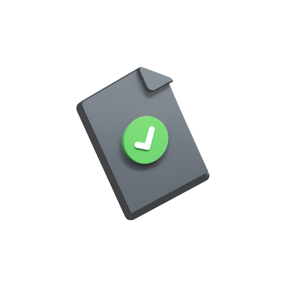 Document with Green Check Mark Icon on Transparent Background gray png