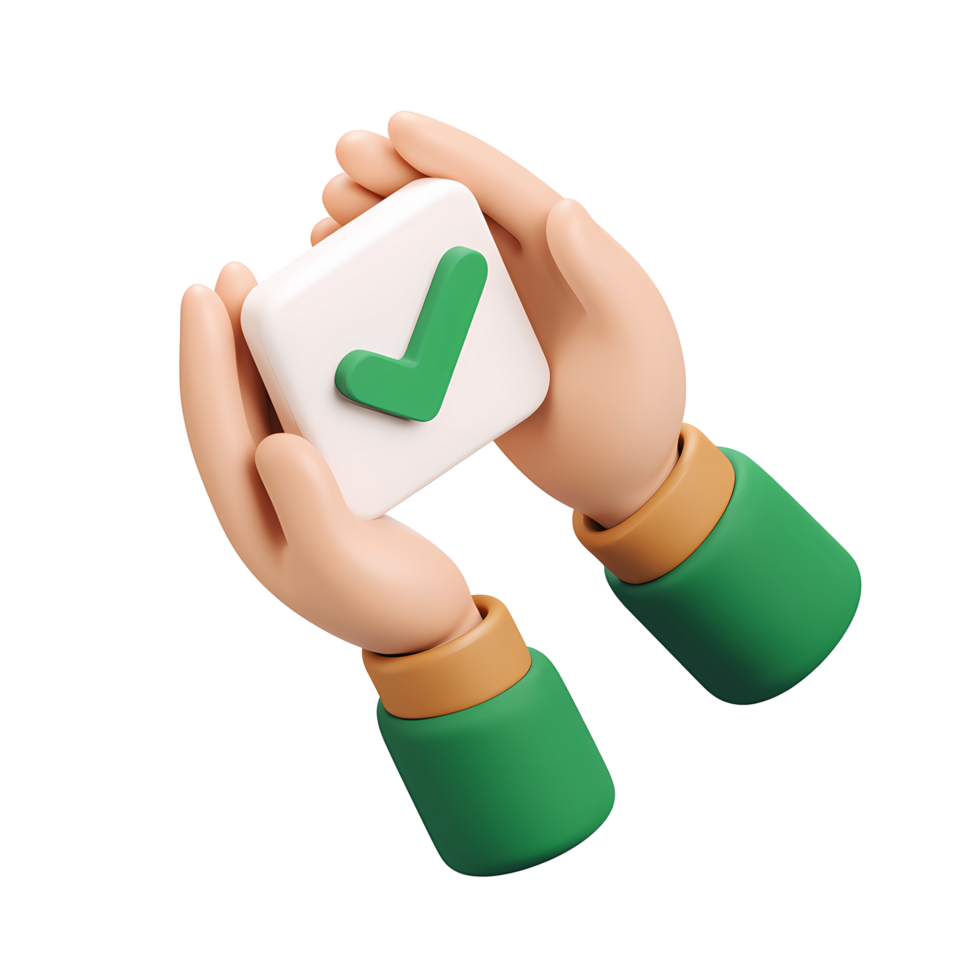 3D Hands Holding Check Mark Box on Transparent Background Cartoon png