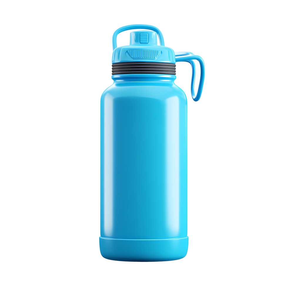 Blue Water Bottle Illustration with Handle on Transparent Background rendering png