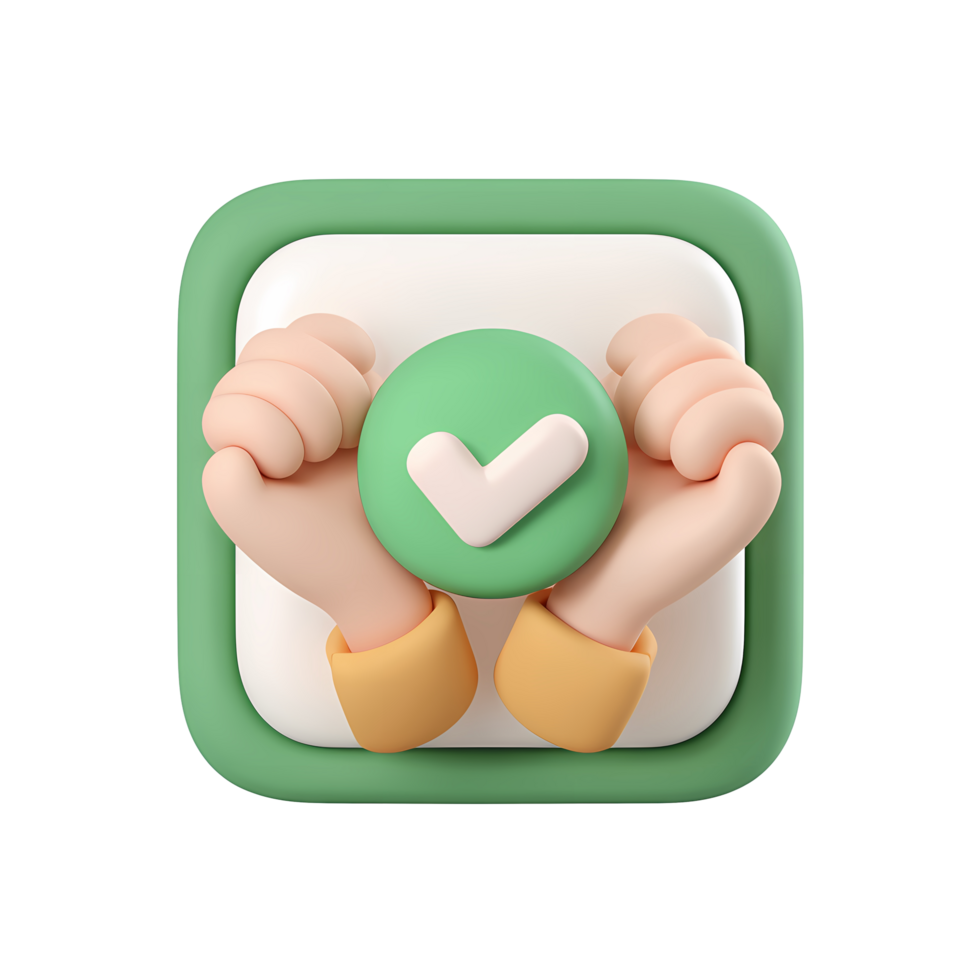 Hands Holding Check Mark Icon on Transparent Background render hands png