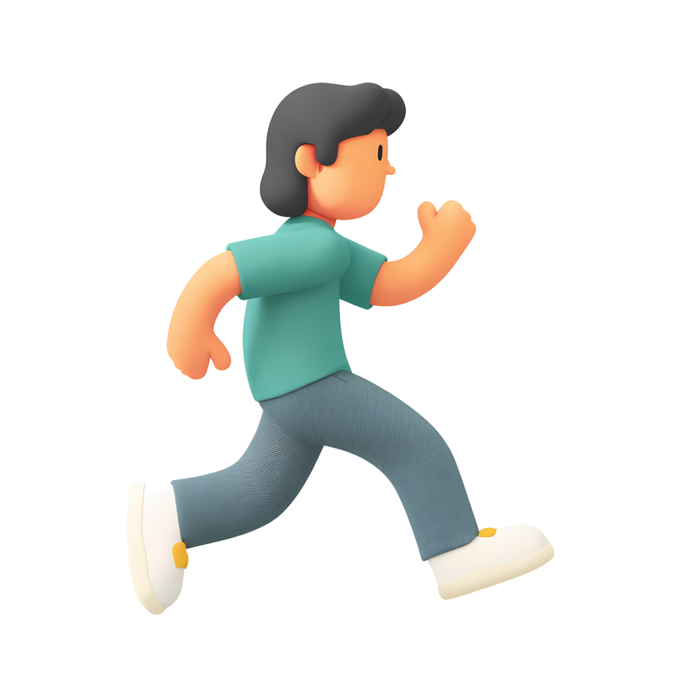 Cartoon Man Running Illustration in 3D Style on Transparent Background png