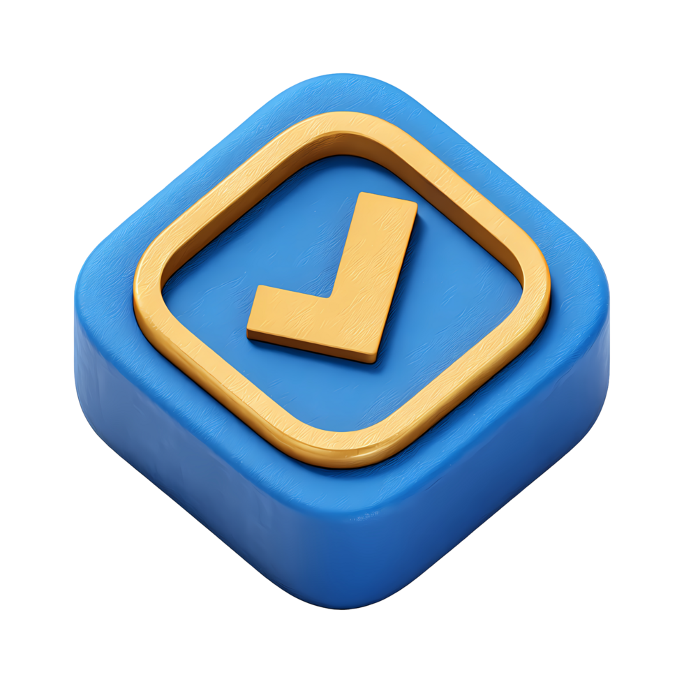 Blue and Gold Check Mark Icon on Transparent Background rendering png