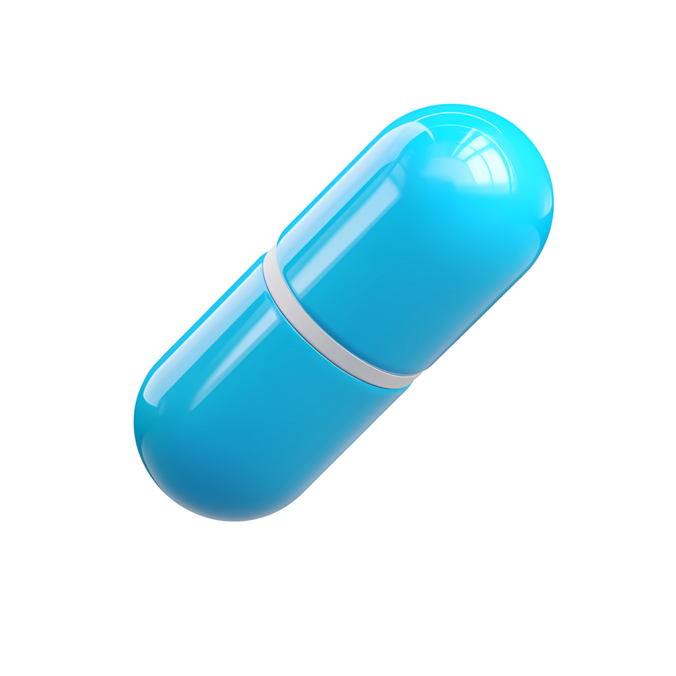 Blue Capsule Pill 3D Render on Transparent Background high quality render png