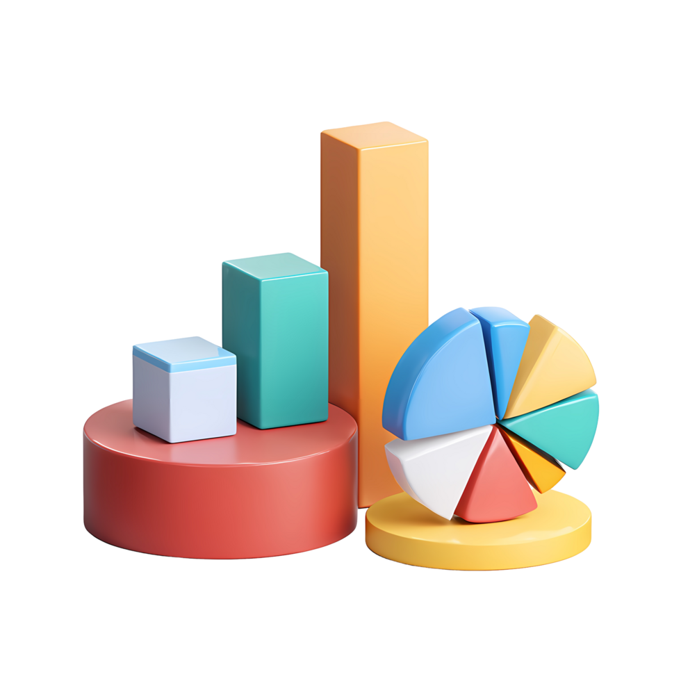 Colorful Charts on Transparent Background bar and pie charts round png