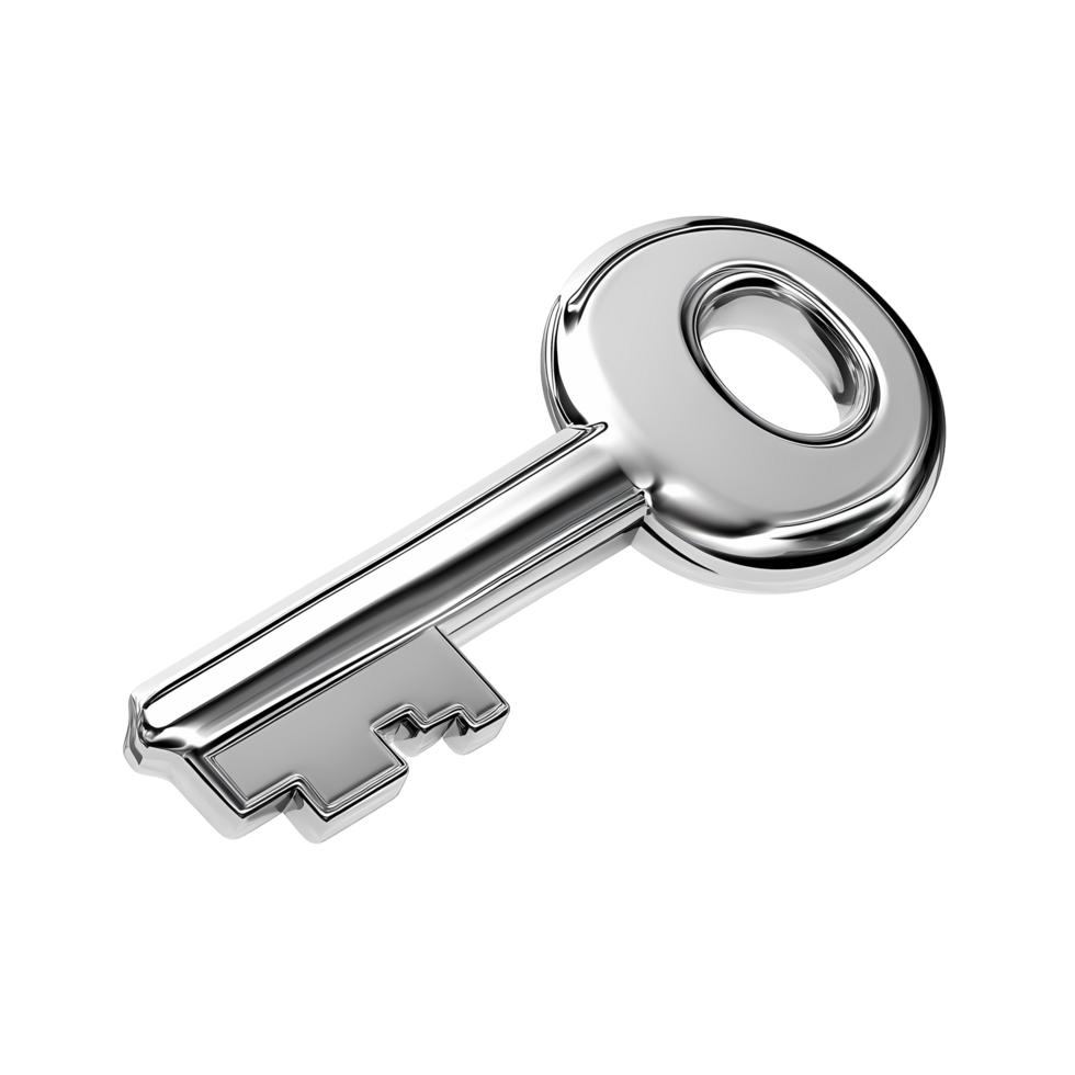 Shiny silver key illustration isolated on transparent background for design use png