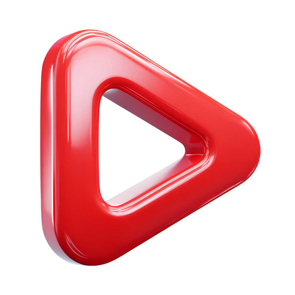 Red Play Button Icon Glossy 3D Rendering on Transparent Background png