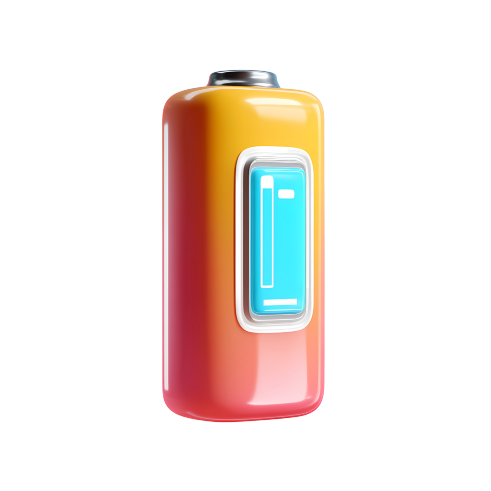 3D Battery Icon with Low Charge on Transparent Background png