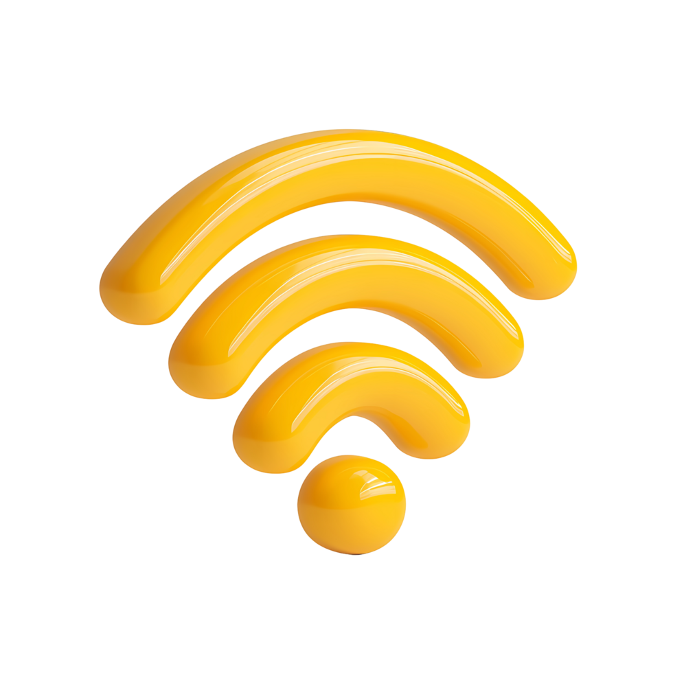 Yellow Wifi Symbol 3D Render on Transparent Background png