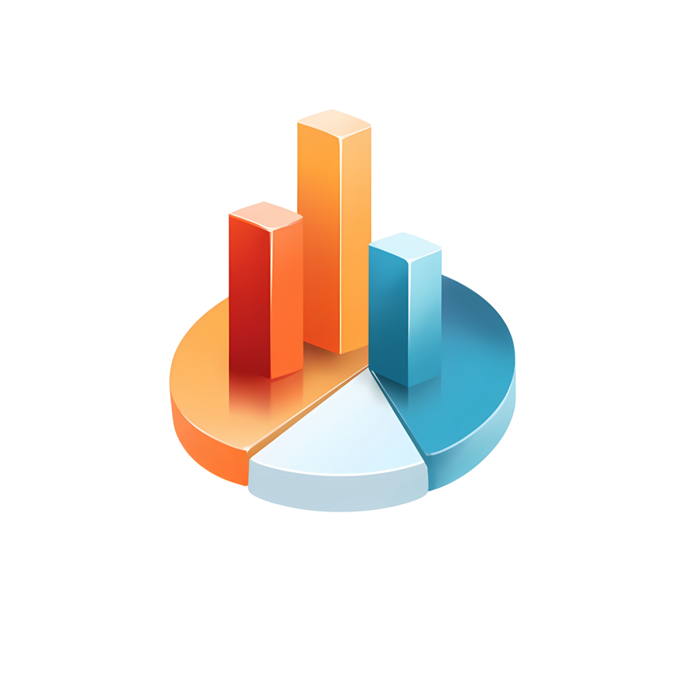 Isometric Pie Chart with Bar Graph on transparent background png