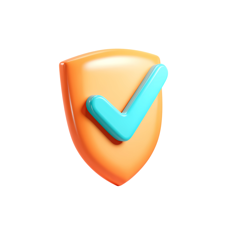 3D Orange Shield with Blue Check Mark on transparent background png