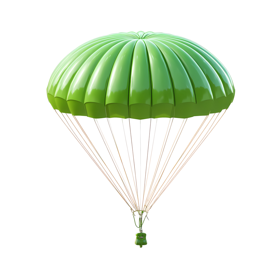 Green Parachute with Suspension Lines on Transparent Background png