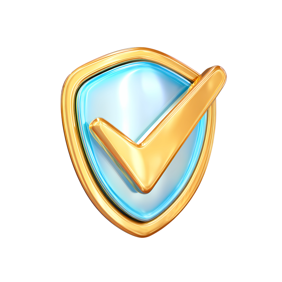 Golden Check Mark on Shield Icon on Transparent Background png