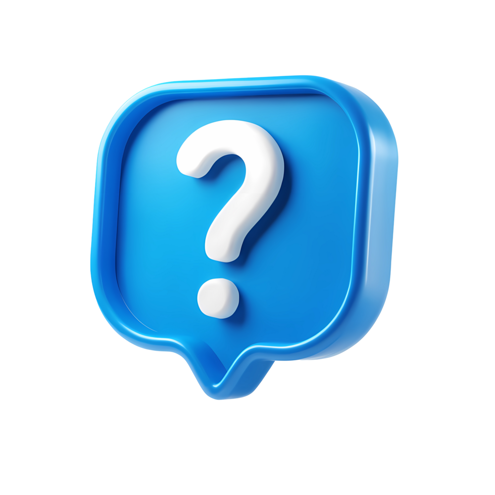 Blue speech bubble with white question mark on transparent background png