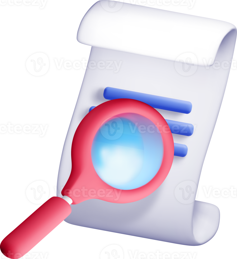 3D Magnifying Glass Over Document Illustration png