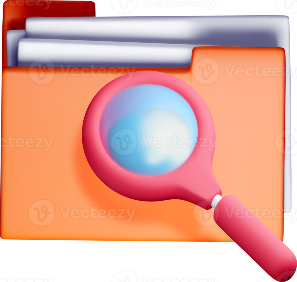 3D Magnifying Glass Over a File Folder Icon png