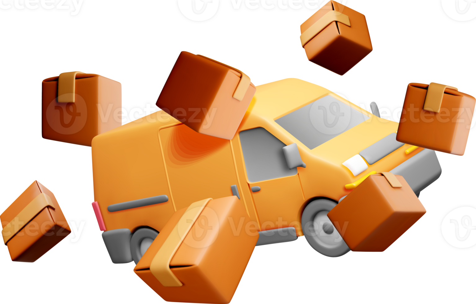 3D Delivery Van with Floating Packages png