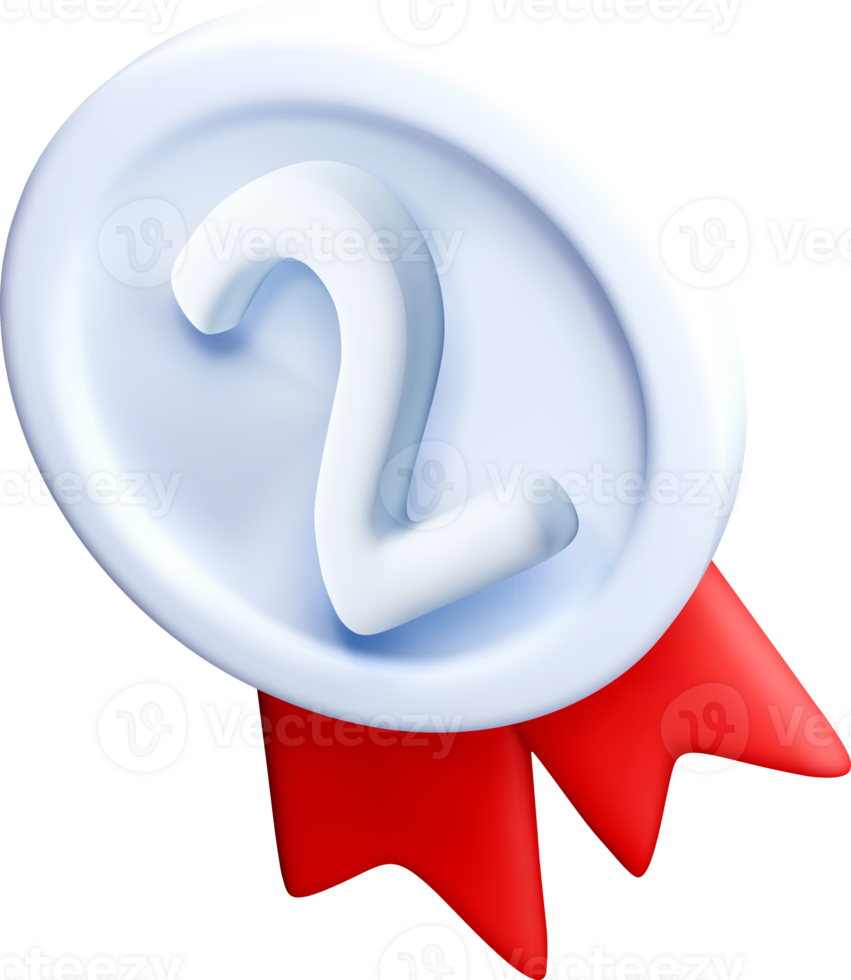 3D Illustrated Medal with Number Two Design png