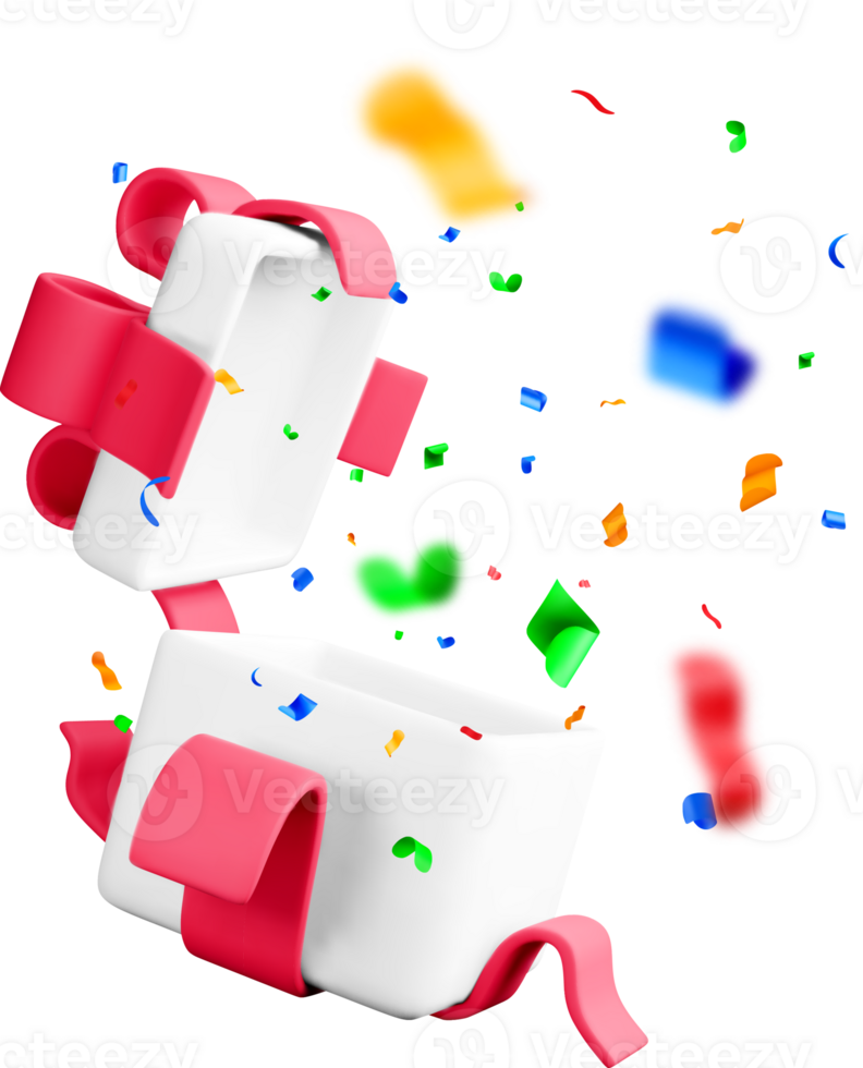 Colorful 3D Gift Box with Confetti Explosion png