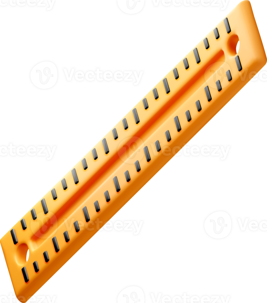 Realistic 3D Orange Ruler with Black Markings png