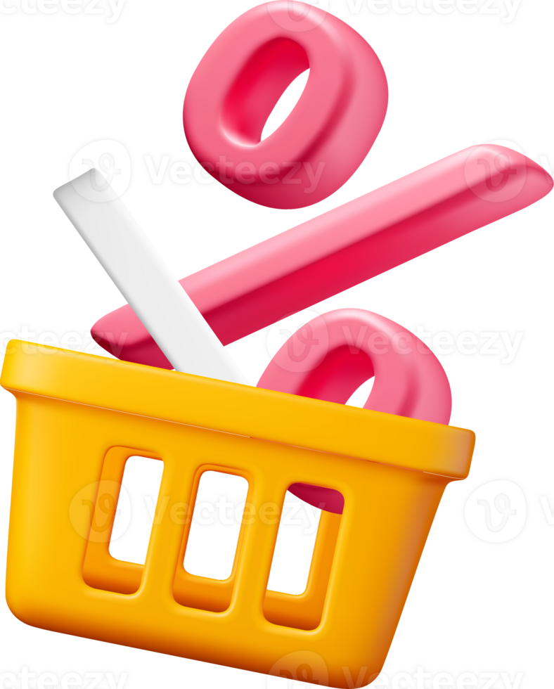 3D Shopping Basket with Percentage Symbols png