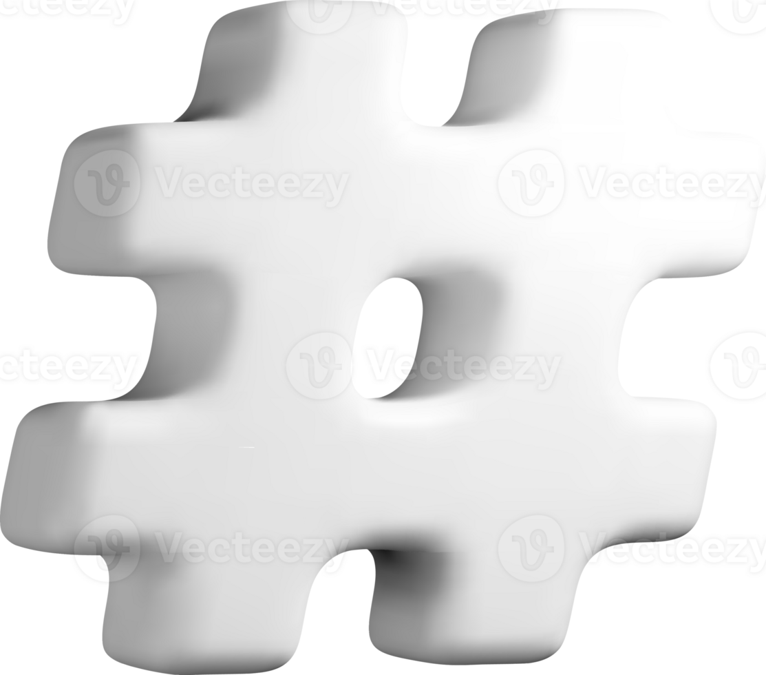 3D White Hashtag Symbol on a Simple Background png