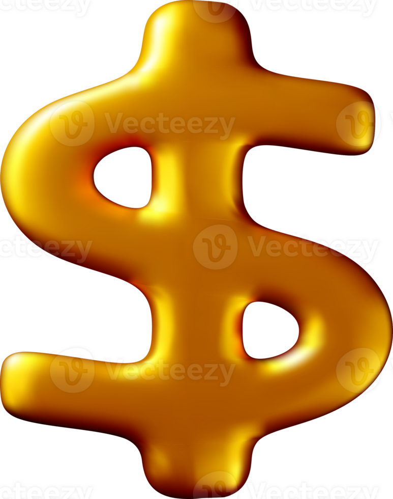 Vibrant 3D Gold Dollar Sign Render png