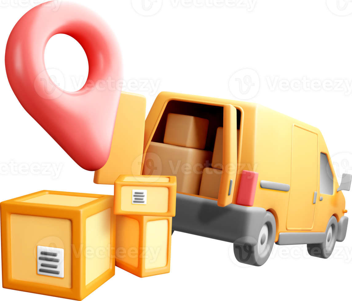 3D Delivery Van with Package Elements png