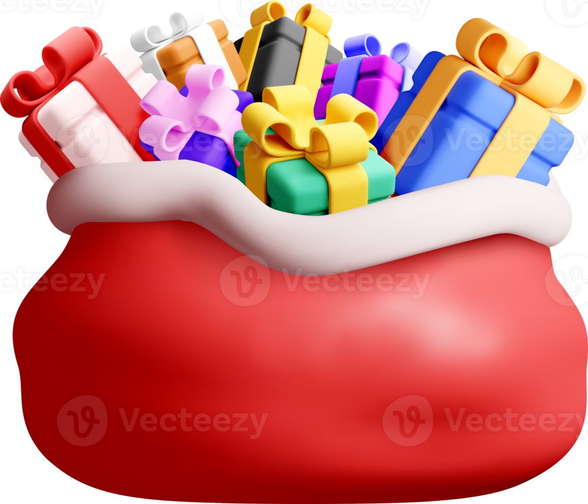 Colorful 3D Gift Boxes in a Red Bag png