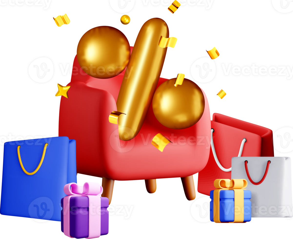 3D Colorful Chair with Shopping Items Surrounding png