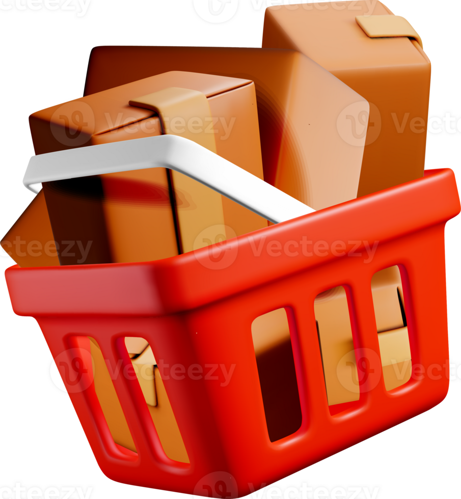 3D Shopping Basket with Packed Boxes png