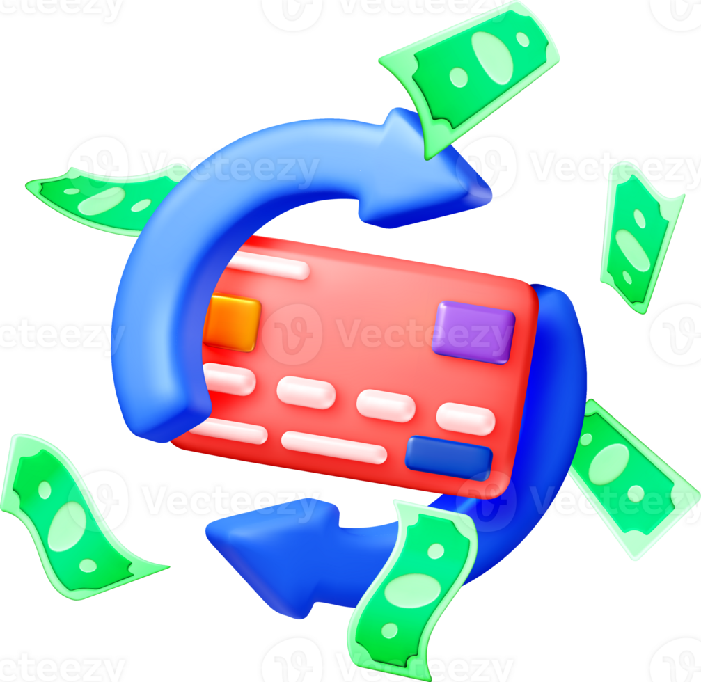 3D Credit Card with Money Exchange Concept png