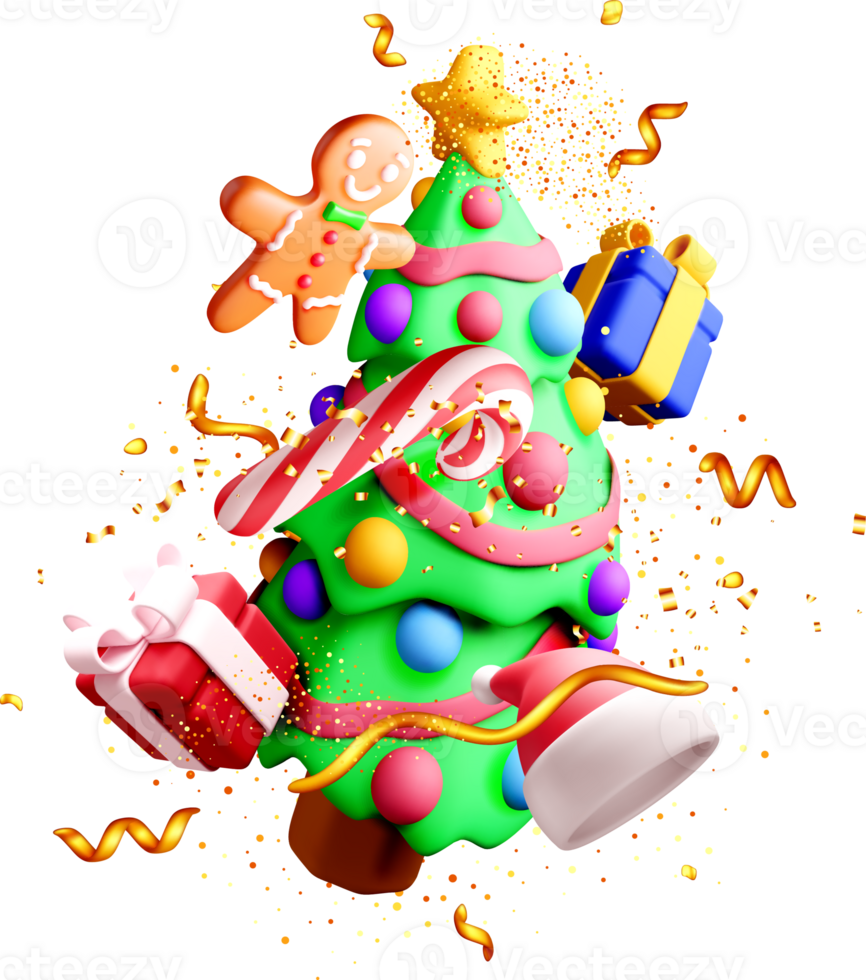 Colorful 3D Christmas Tree with Decorations png
