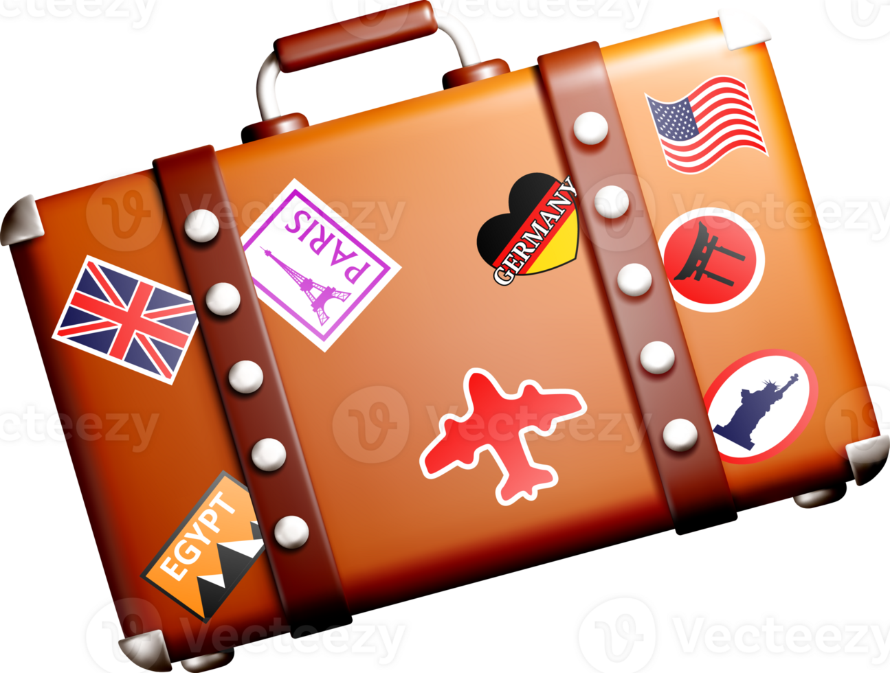 Colorful 3D Travel Suitcase with Stickers png