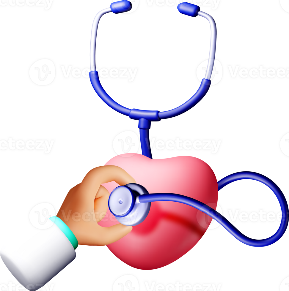 3D Heart Examination with Stethoscope Illustration png